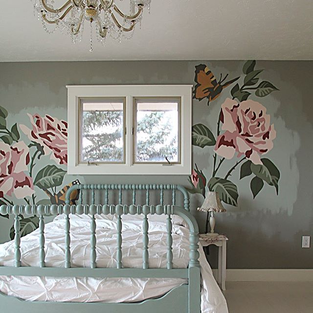 So this just happened (swipe right) and now Sarah is in the market for a new bed. The downside of going vintage. We have had to fix her bed multiple times and the old wood keeps splitting in new spots. Unfortunately because it’s old it’s 5 inches narrower than a standard double bed. We had to custom order a mattress for it... 😖. *****
In other news, the chandelier came down too. The girls need ceiling fans in their rooms for better climate control. I got simple white ones. Rooms evolve and change over the years- it’s fun to look back and see the little tweaks we’ve made to this room since it was finished. Someday I’ll have to actually start updating my blog again... #montanainteriordesign